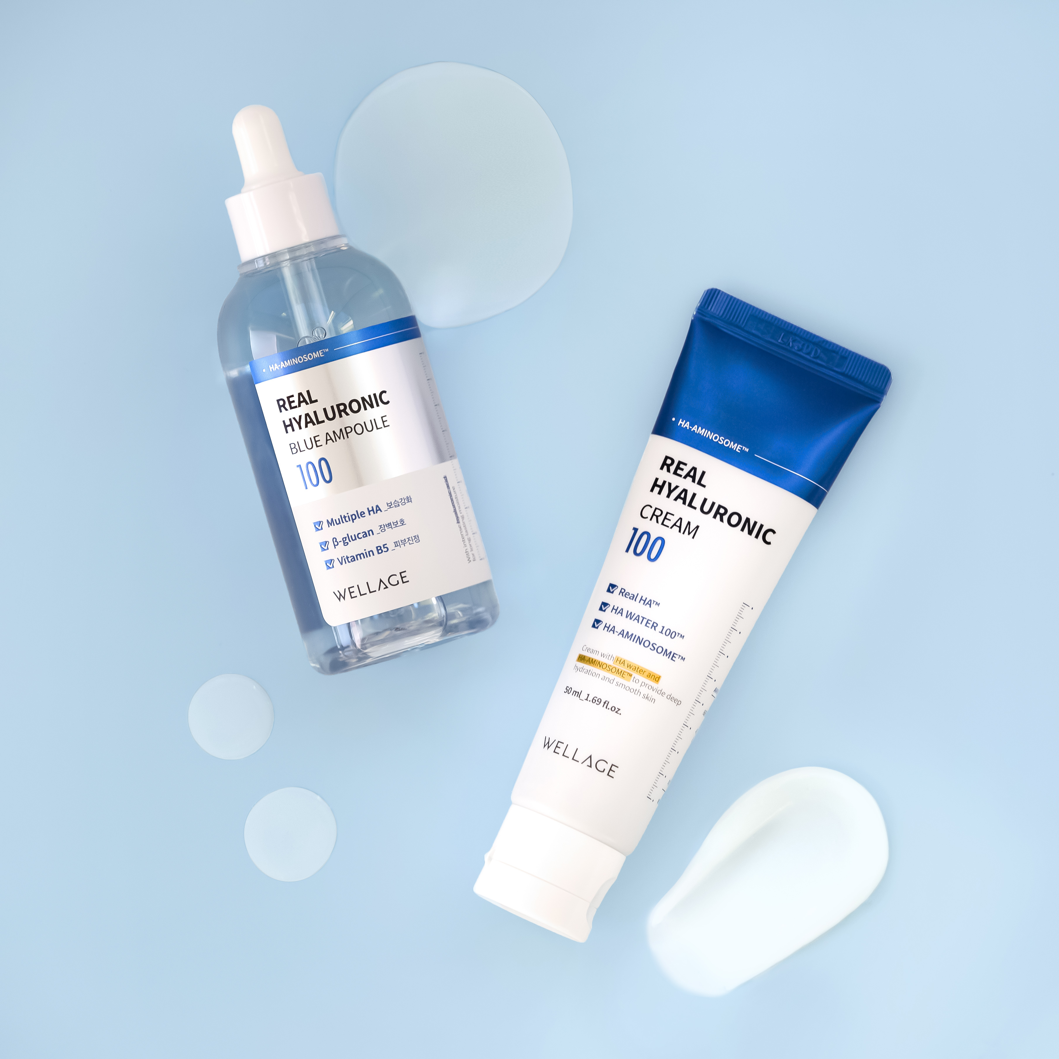 Global Kpop and K-beauty – Wellage Real Hyaluronic Blue 100 Ampoule + 100 Cream 80ml 2-piece set